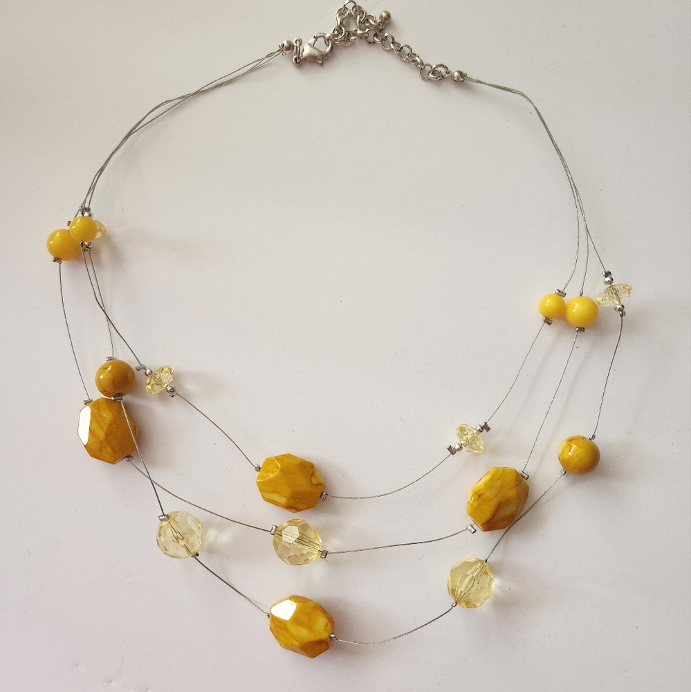 Yellow Beaded Multi-Strand Wire Necklace